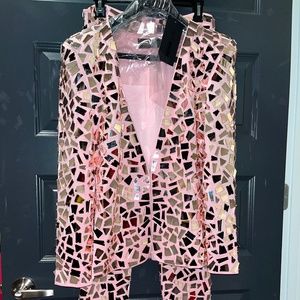 FASHON NOVA LUXE MIRRORED PINK SUIT SET SIZE: M